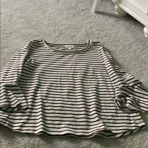 delta cream and Black striped bell sleeve shirt